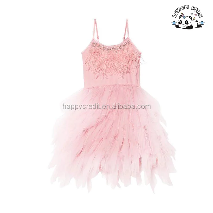 LEZONKIDS - OEM Girls Bead Goose Feather Pink Dress Kids Ballet Performance Party Dress Evening Party Princess Dress for Kids